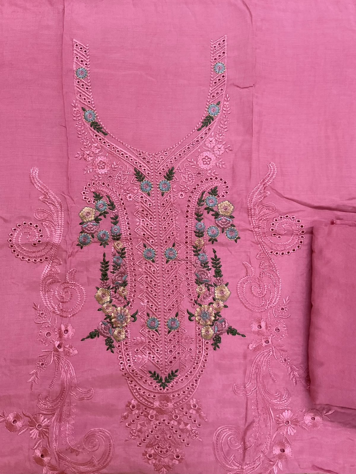 Pure Muslin Printed Embroidered Suit - Pink