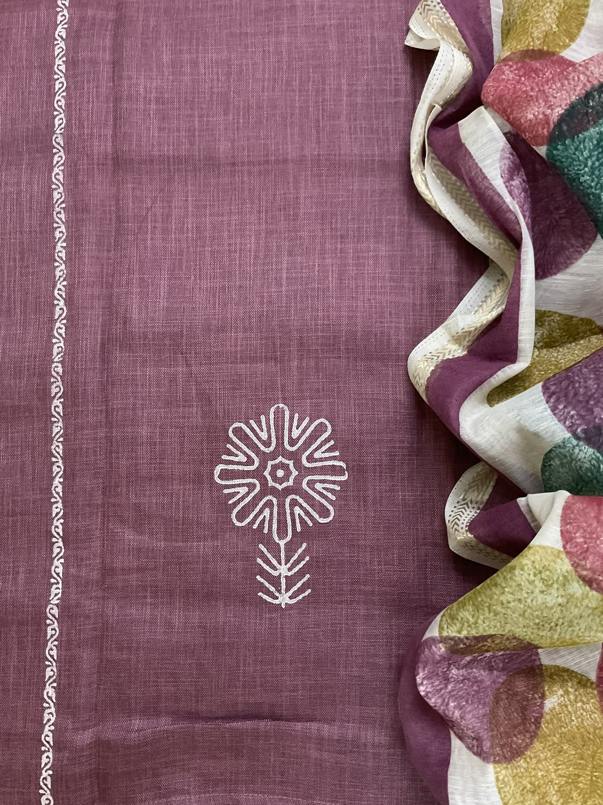 Pure Slub Cotton Printed Embroidered Suit - Mauve