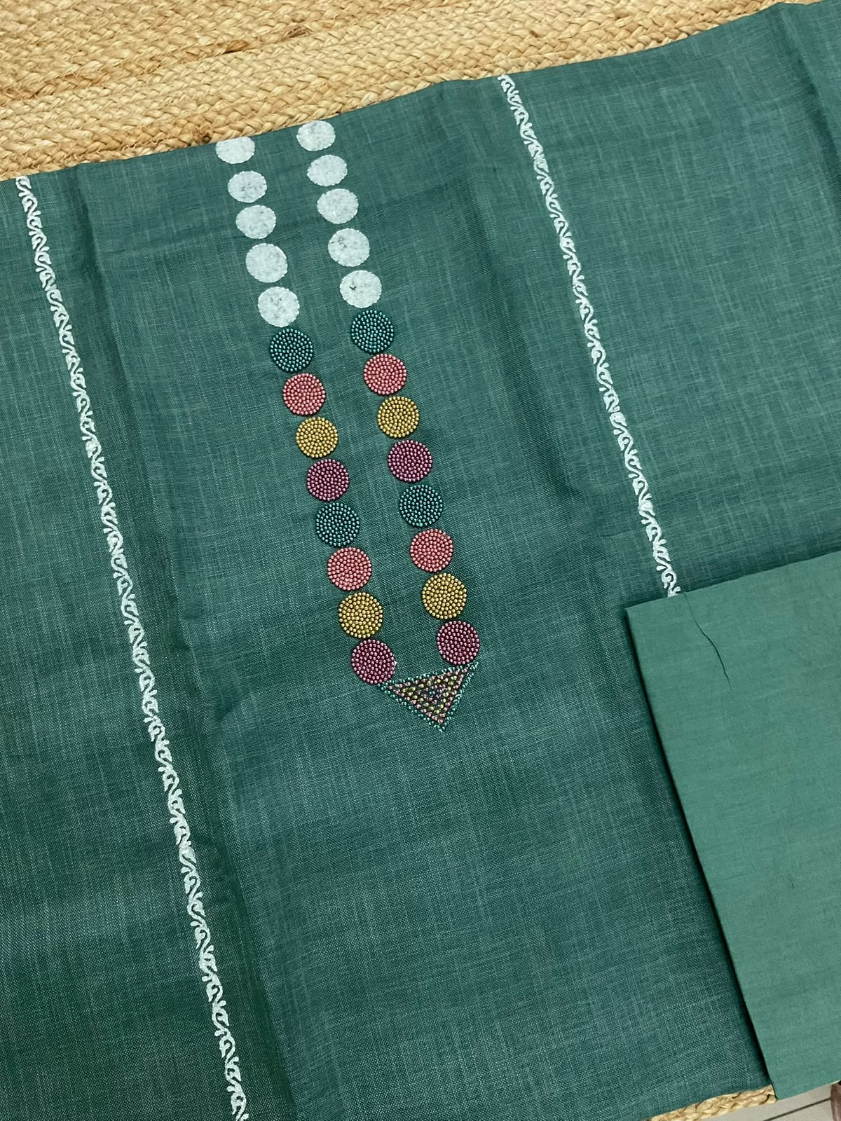 Pure Slub Cotton Printed Embroidered Suit - Peacock Blue
