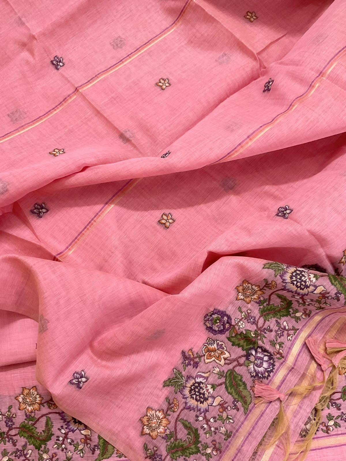 Soft Kora Chanderi Jamdani Weaved Embroidered Suit - Pink