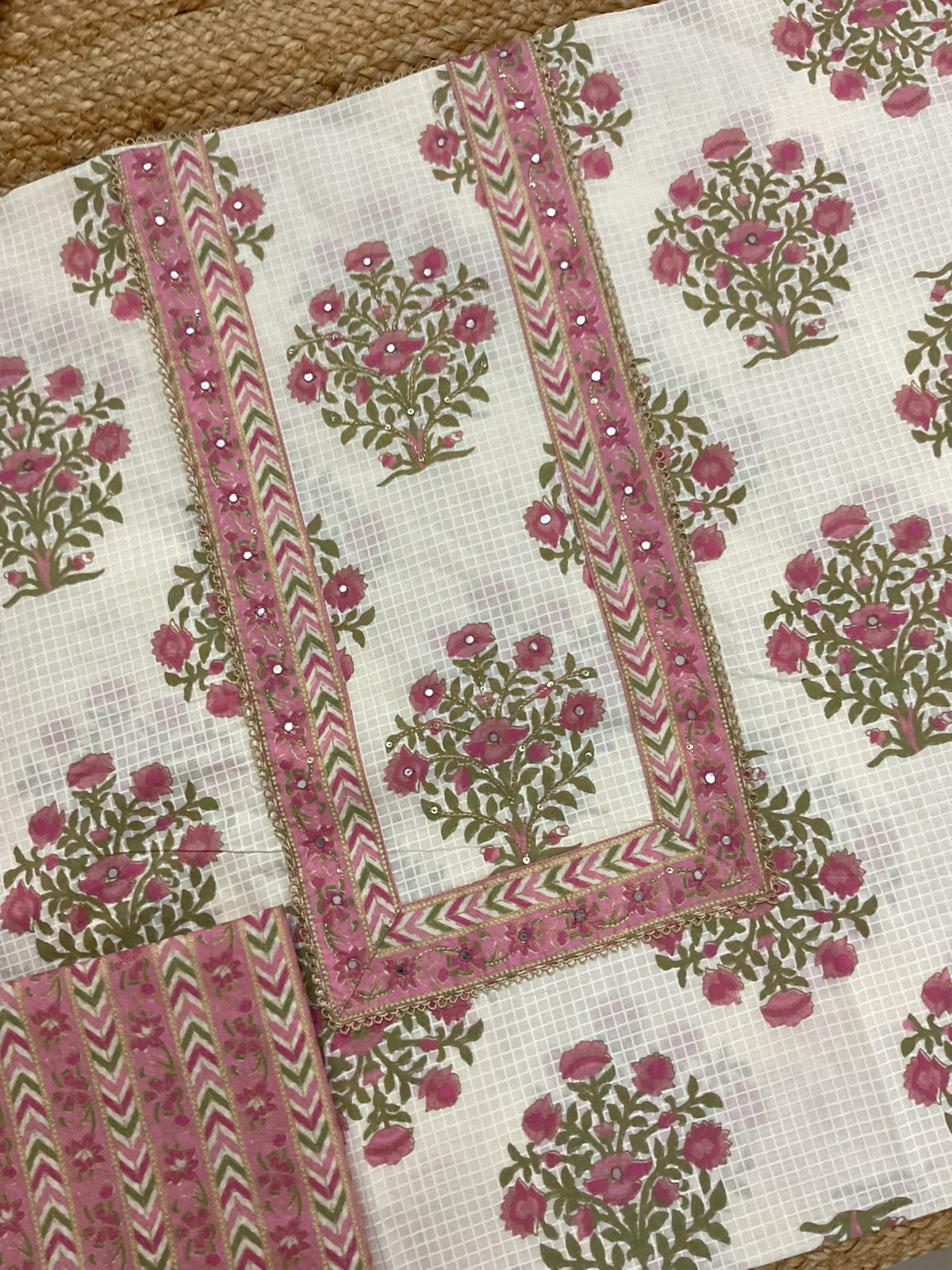 Pure Cotton Printed Embroidered Suit - Off White
