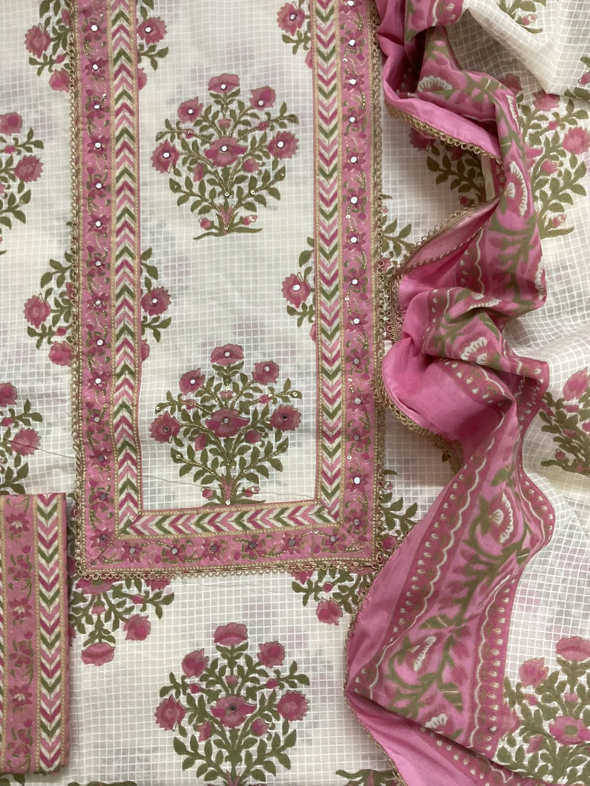 Pure Cotton Printed Embroidered Suit - Off White