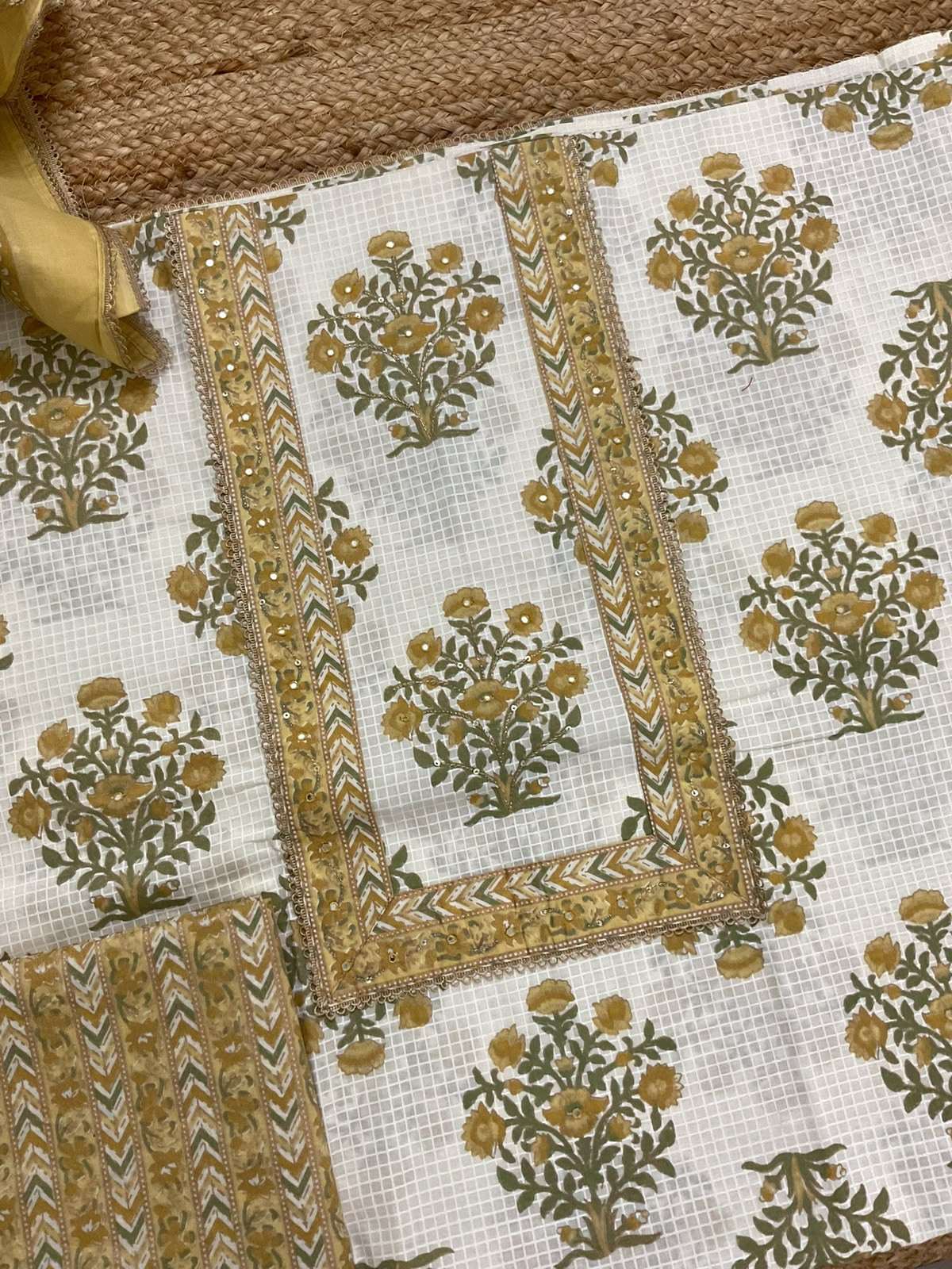 Pure Cotton Printed Embroidered Suit - Off White