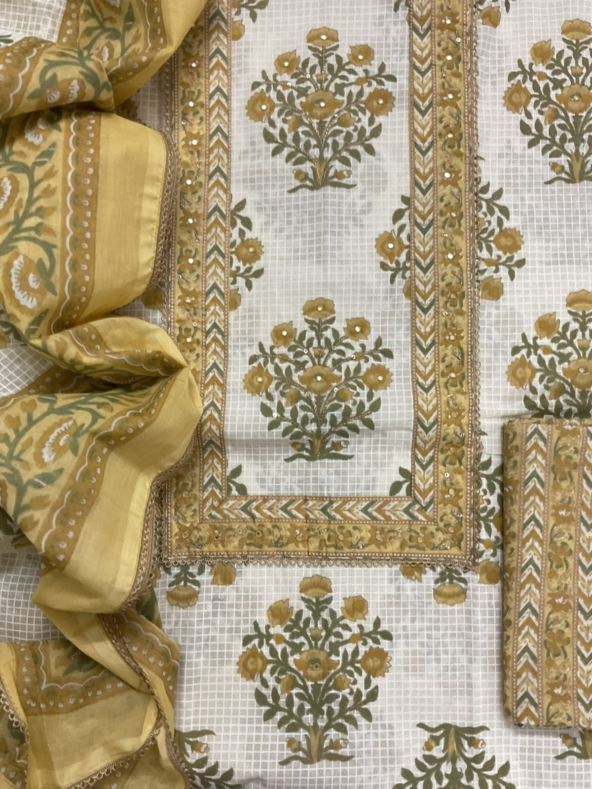 Pure Cotton Printed Embroidered Suit - Off White