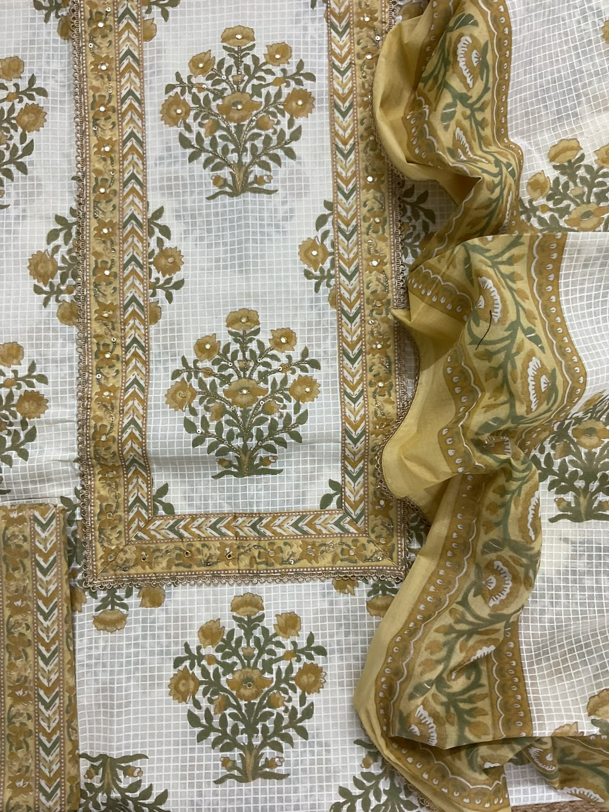 Pure Cotton Printed Embroidered Suit - Off White
