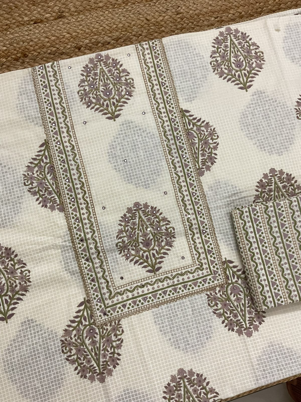 Pure Cotton Printed Embroidered Suit - Off White