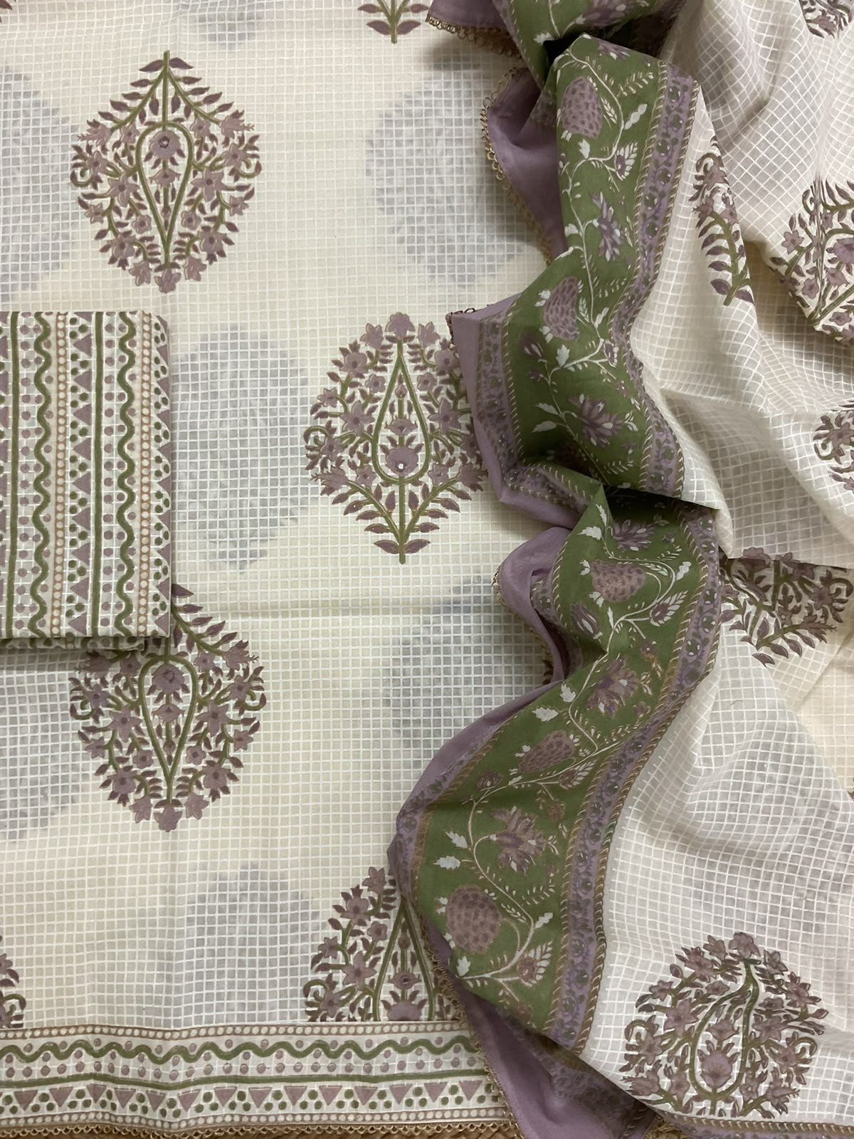 Pure Cotton Printed Embroidered Suit - Off White