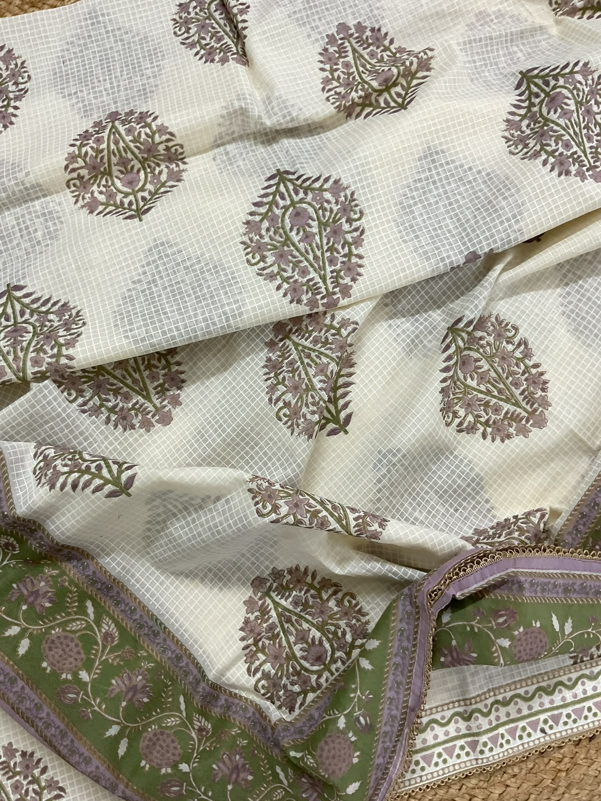 Pure Cotton Printed Embroidered Suit - Off White
