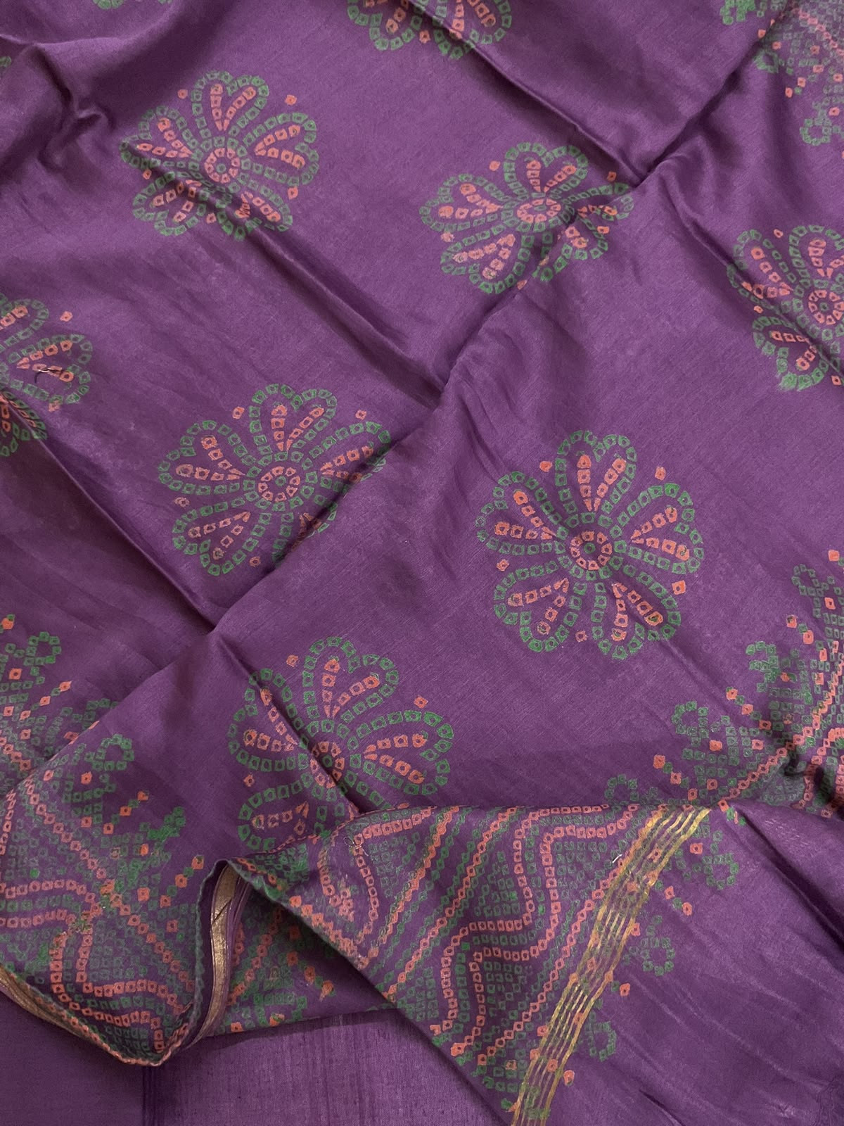 Pure Fine Ikkat Cotton Self Weaved Printed Suit - Purple