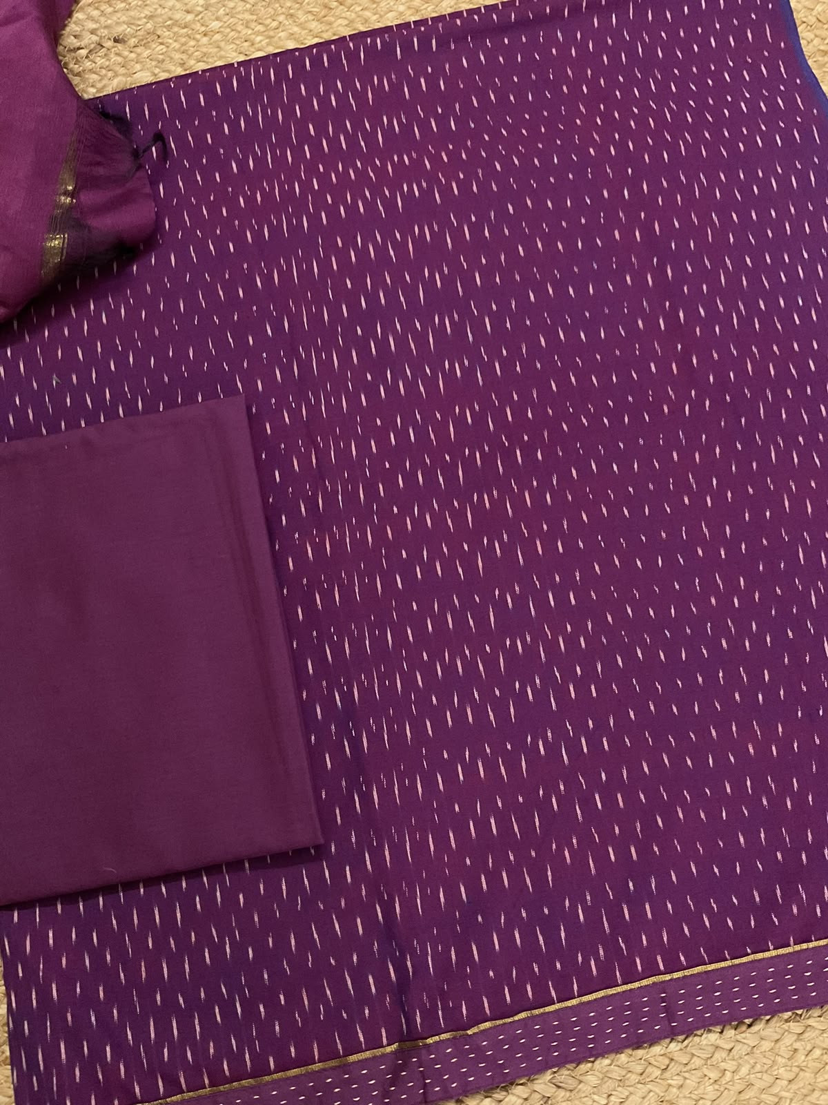 Pure Fine Ikkat Cotton Self Weaved Printed Suit - Purple
