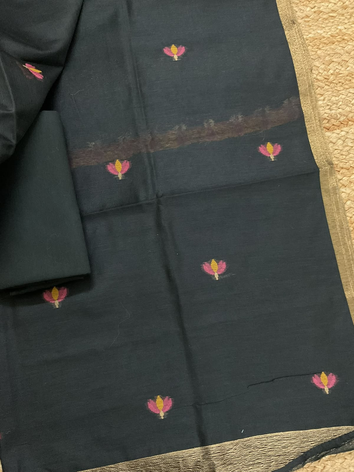 Soft Chanderi Jamdani Weaved Suit - Black
