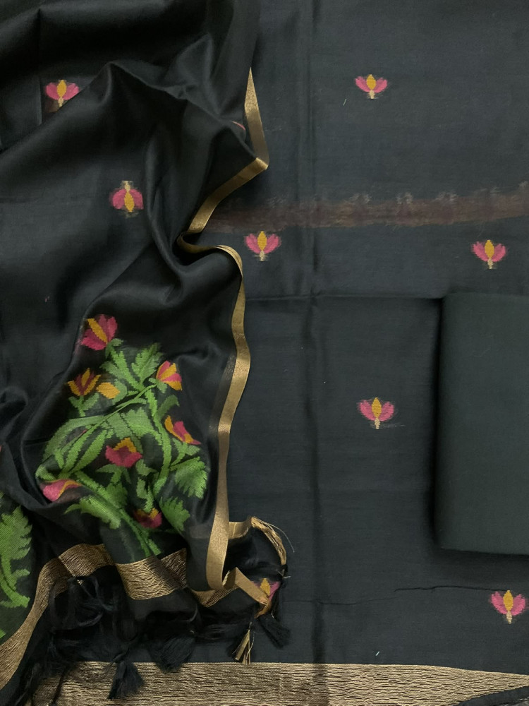 Image of Soft Chanderi Jamdani Weaved Suit - Black