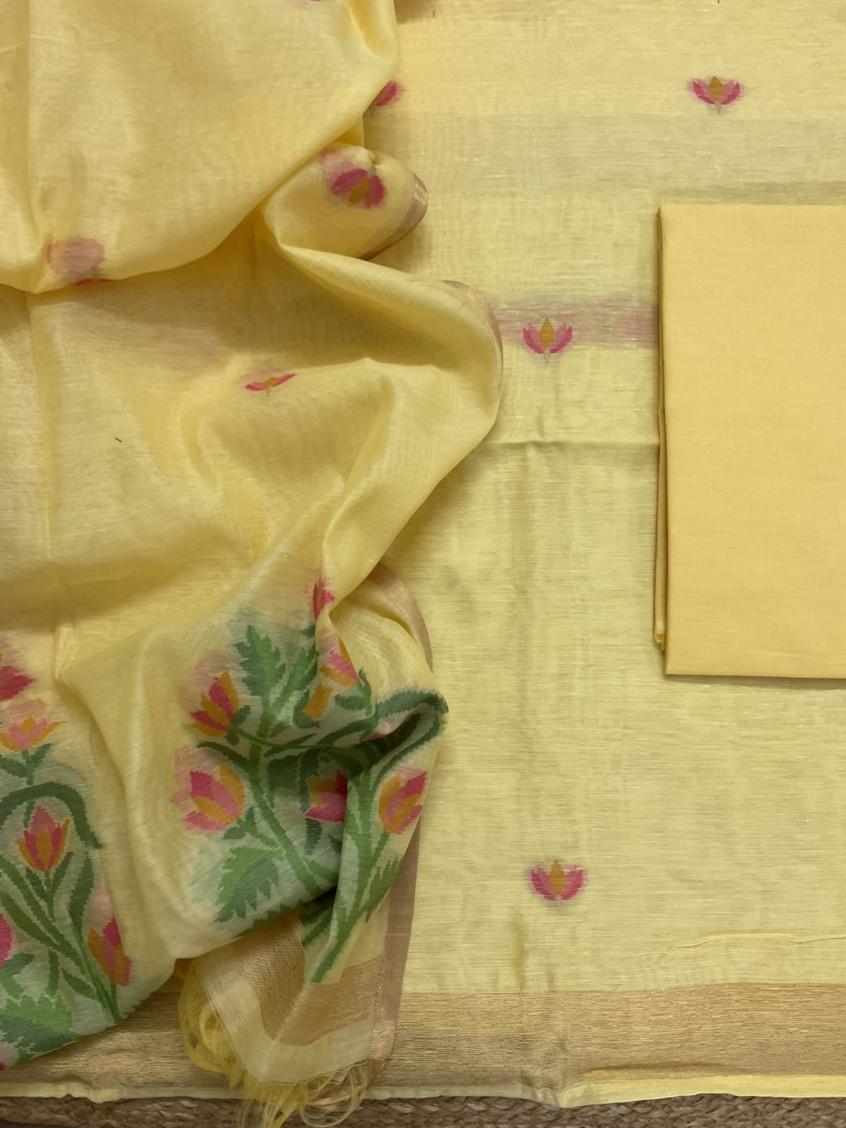 Soft Chanderi Jamdani Weaved Suit - Yellow