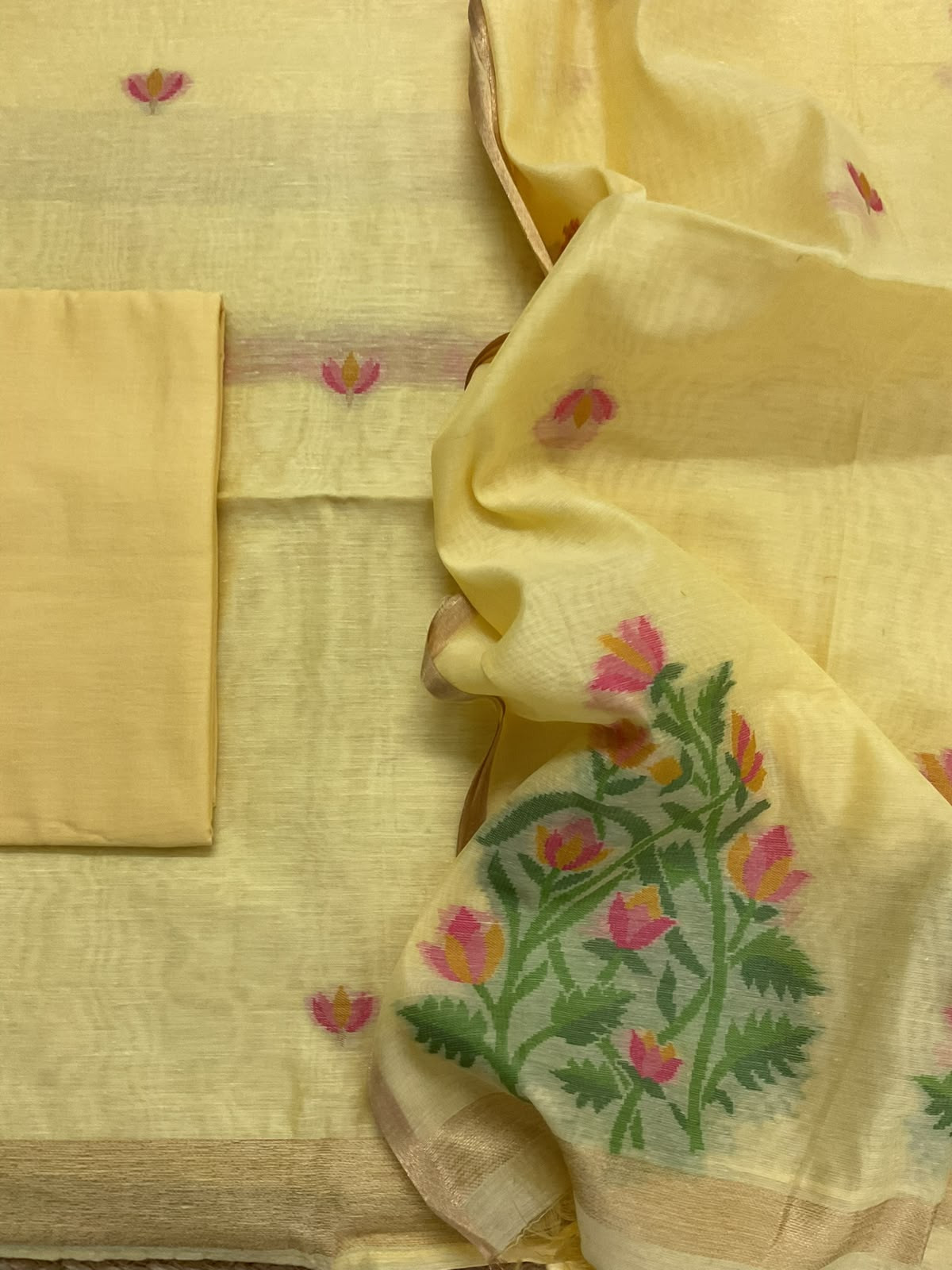 Soft Chanderi Jamdani Weaved Suit - Yellow