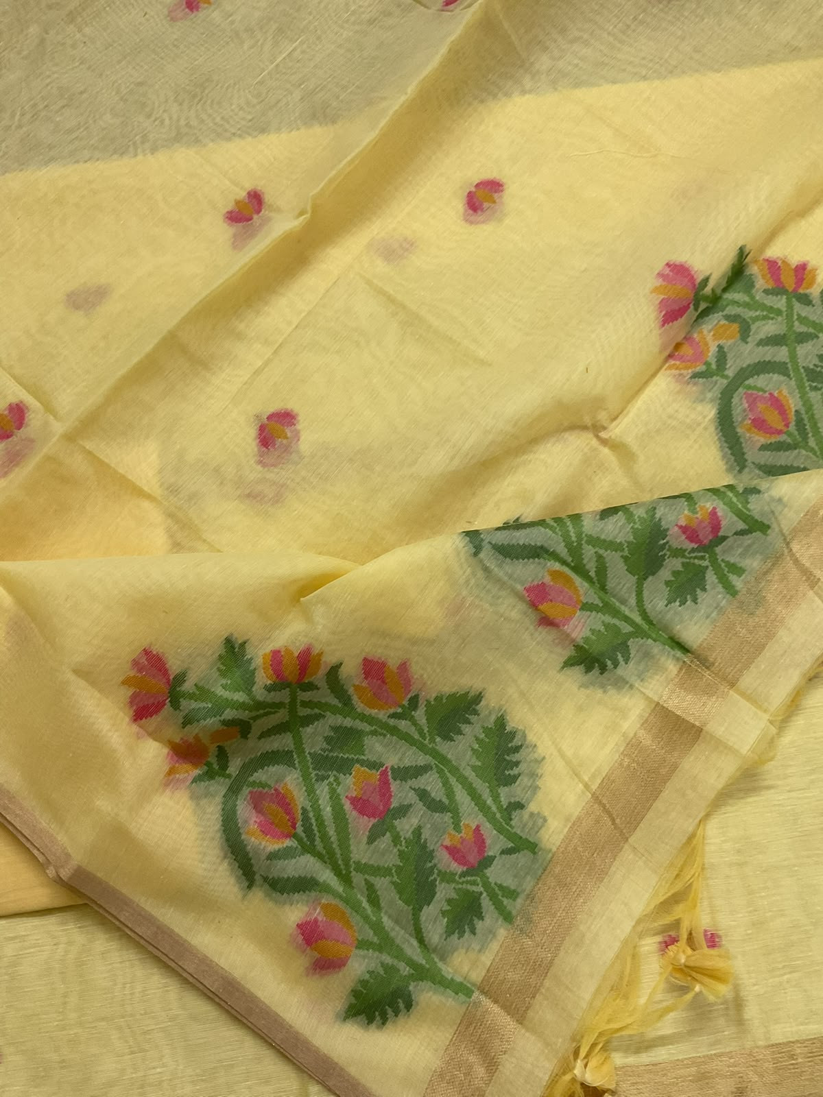 Soft Chanderi Jamdani Weaved Suit - Yellow
