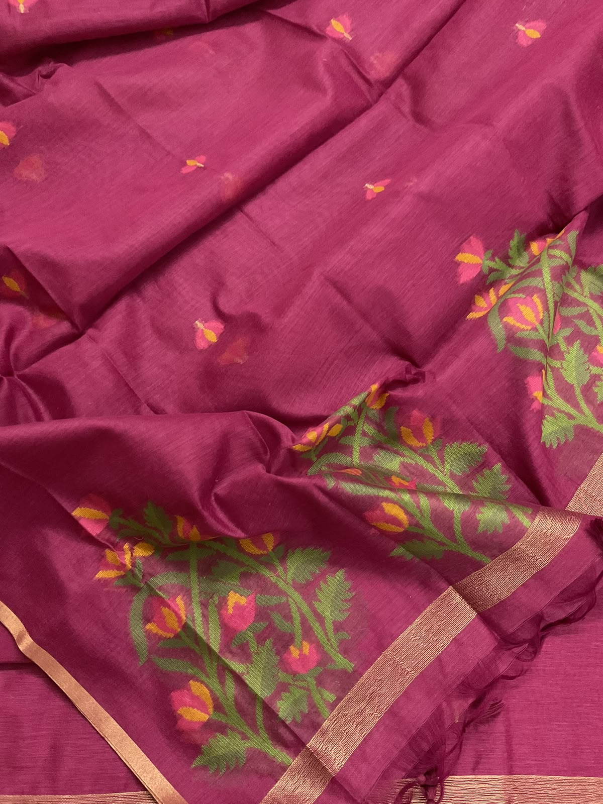 Soft Chanderi Jamdani Weaved Suit - Dark Pink