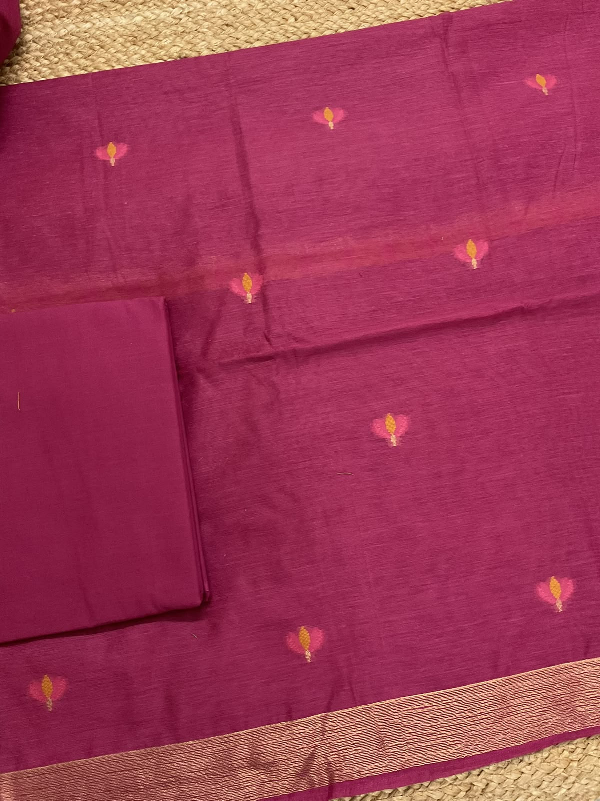 Soft Chanderi Jamdani Weaved Suit - Dark Pink