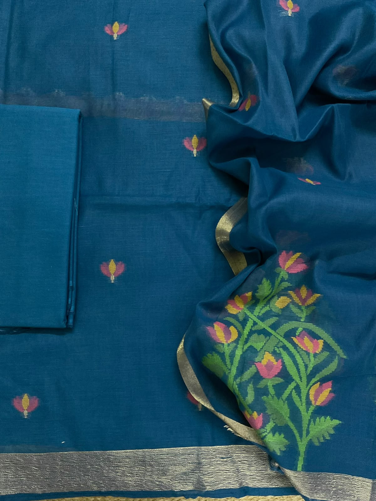 Soft Chanderi Jamdani Weaved Suit - Blue
