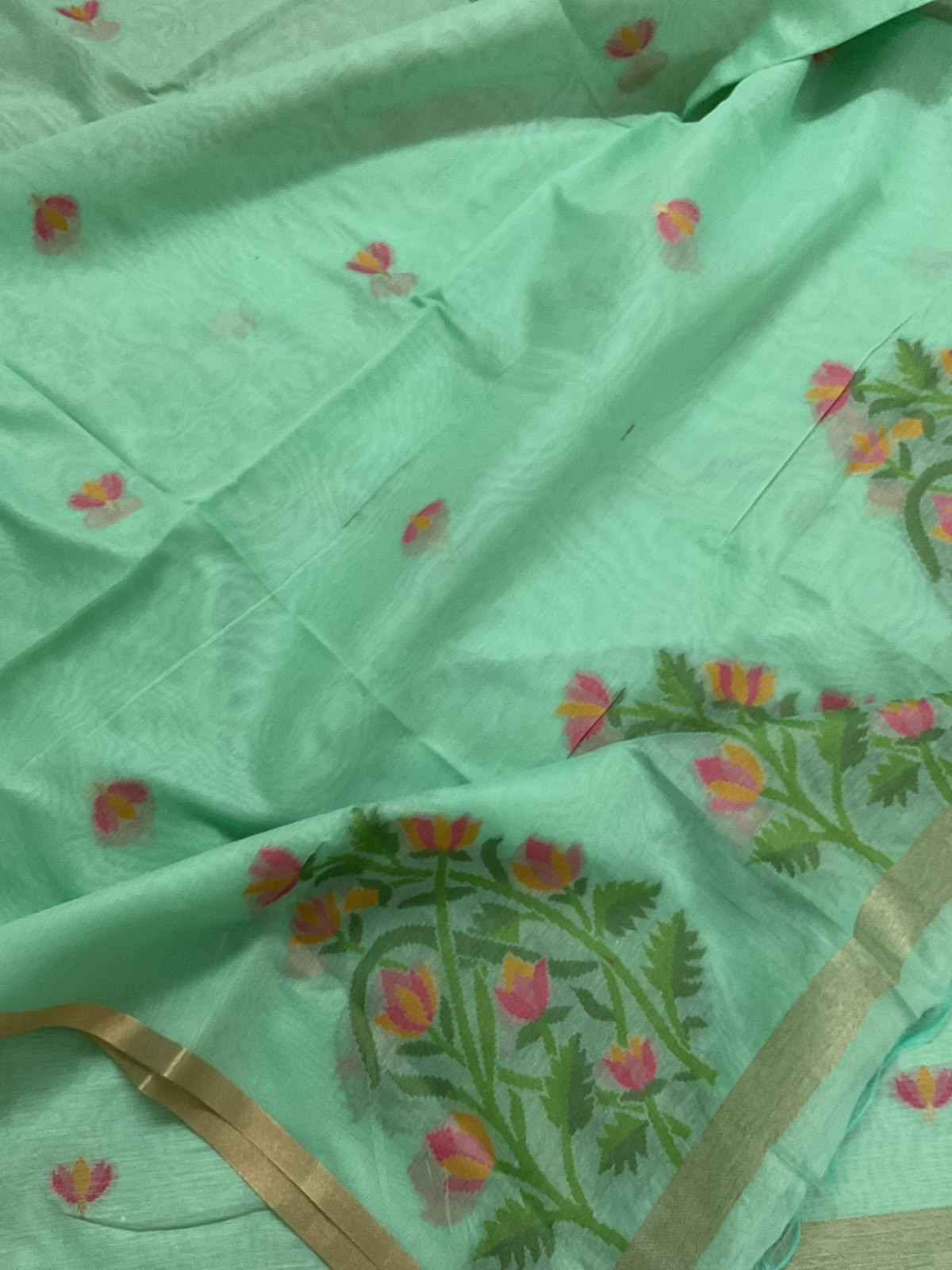 Soft Chanderi Jamdani Weaved Suit - Sea Green