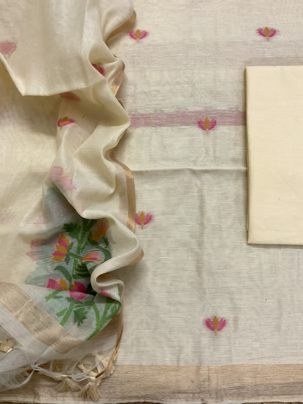 Soft Chanderi Jamdani Weaved Suit - Cream