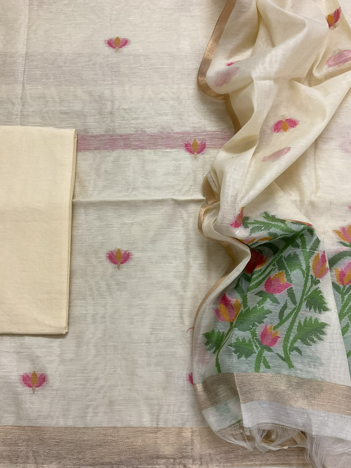 Soft Chanderi Jamdani Weaved Suit - Cream