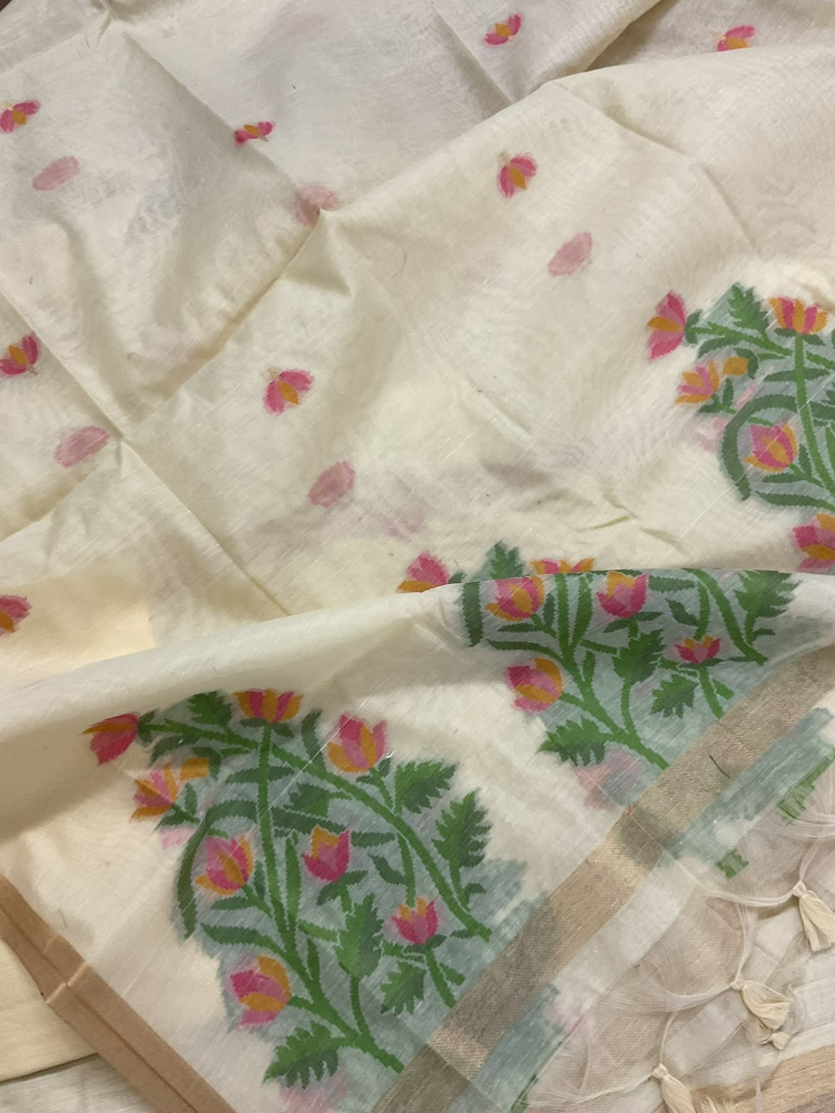Soft Chanderi Jamdani Weaved Suit - Cream