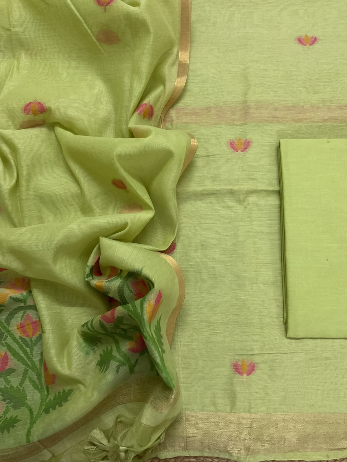 Soft Chanderi Jamdani Weaved Suit - Green