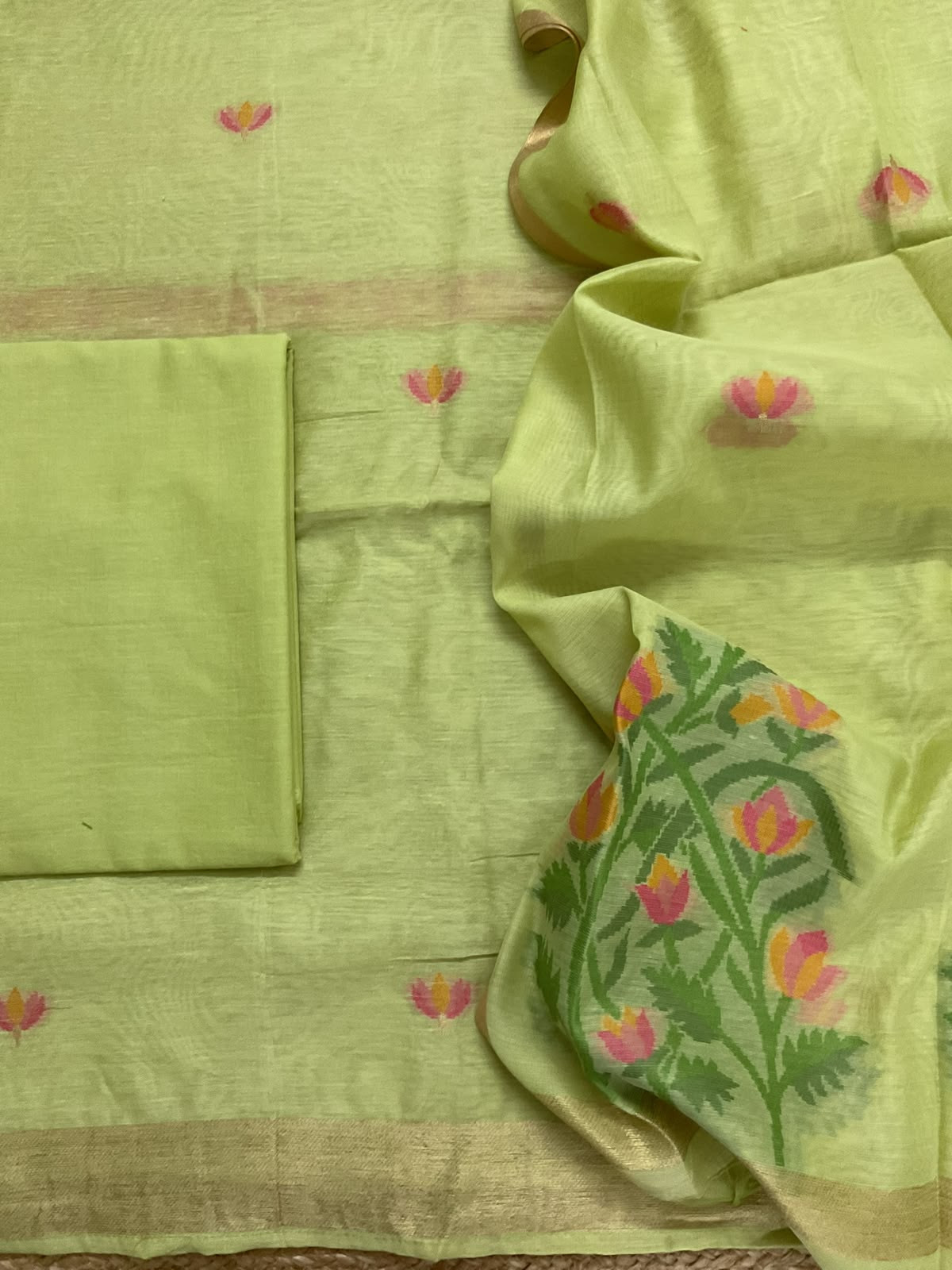 Soft Chanderi Jamdani Weaved Suit - Green