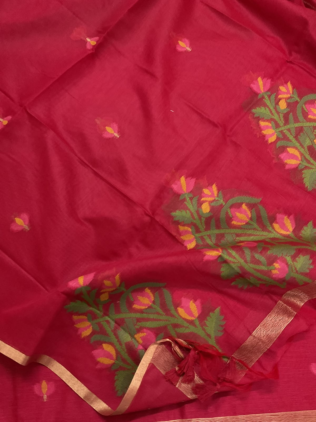Soft Chanderi Jamdani Weaved Suit - Red