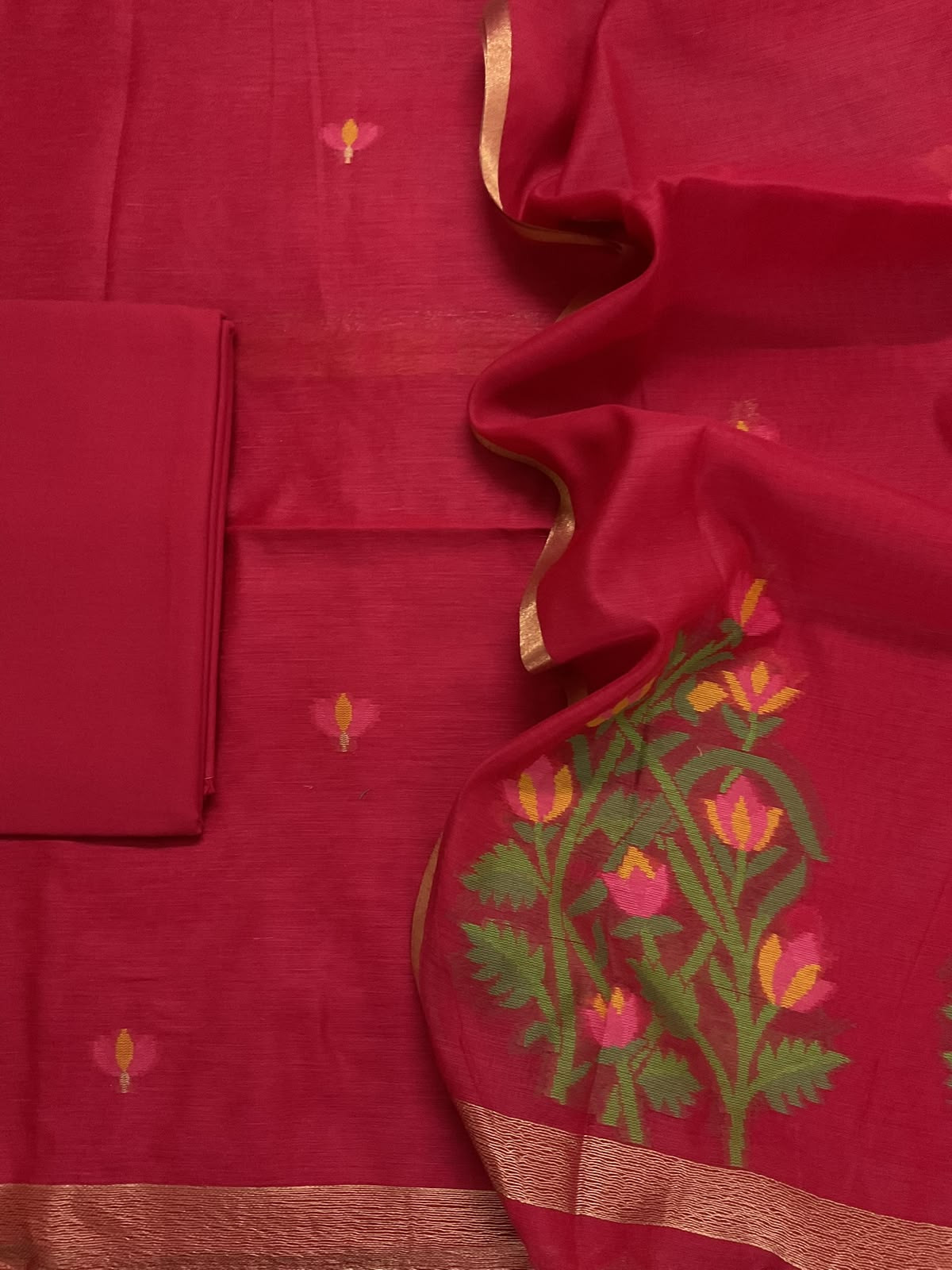 Soft Chanderi Jamdani Weaved Suit - Red