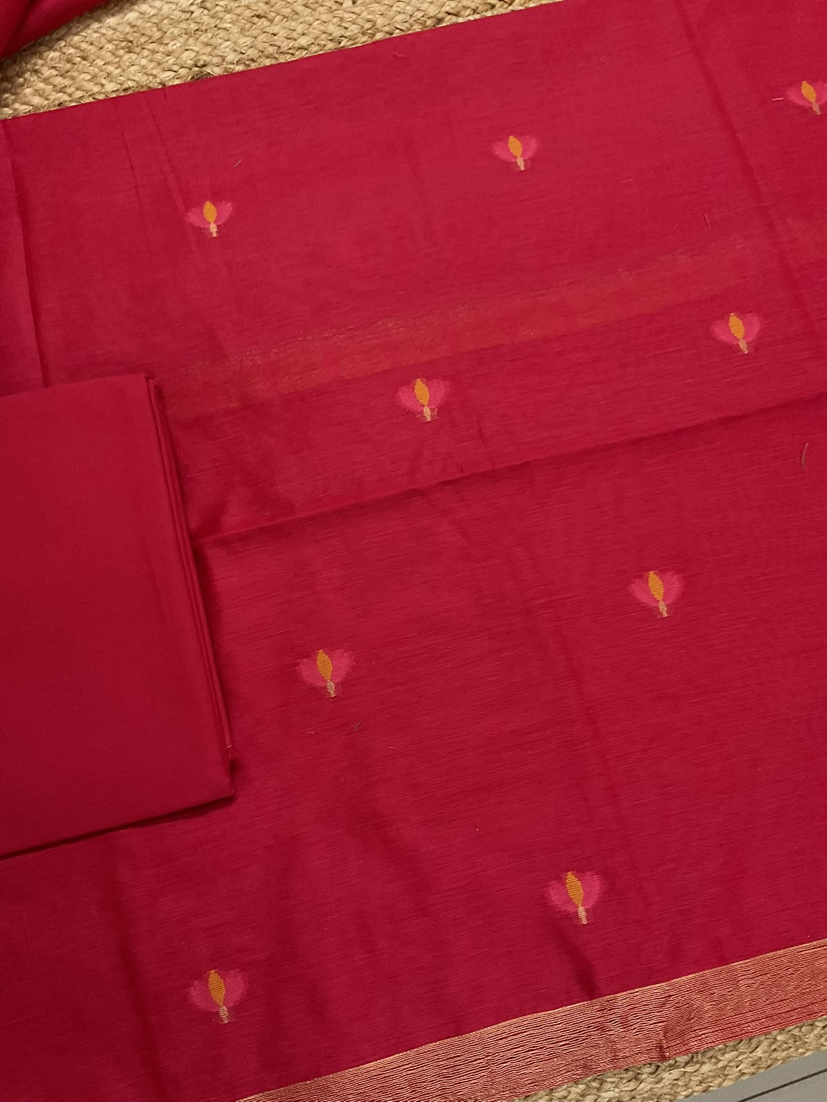 Soft Chanderi Jamdani Weaved Suit - Red
