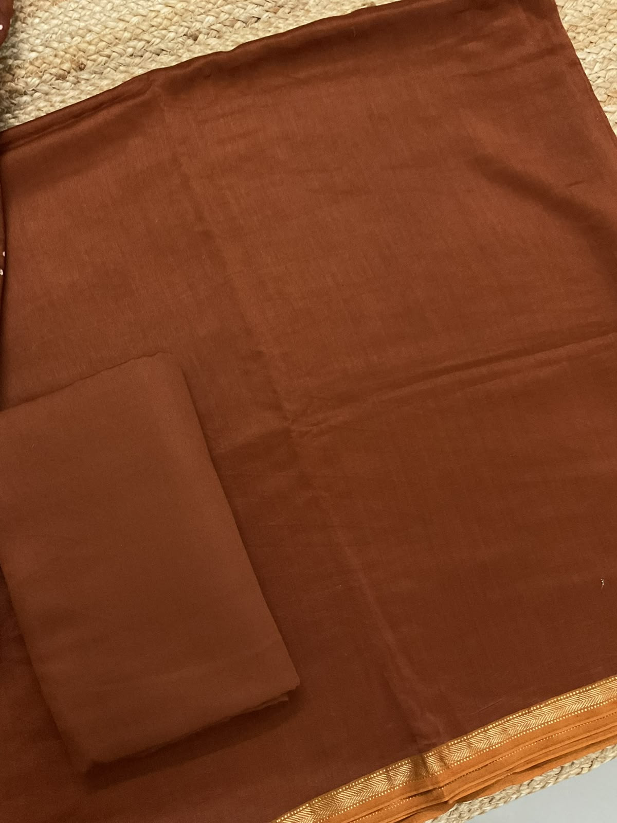 Pure Maheshwari Silk Printed Suit - Brown