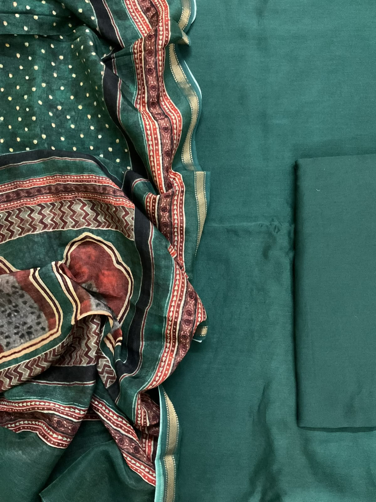 Pure Maheshwari Silk Printed Suit - Green