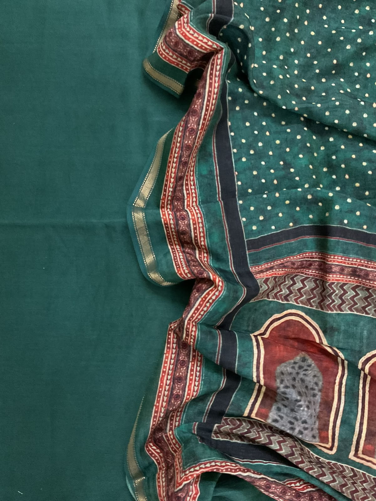 Pure Maheshwari Silk Printed Suit - Green