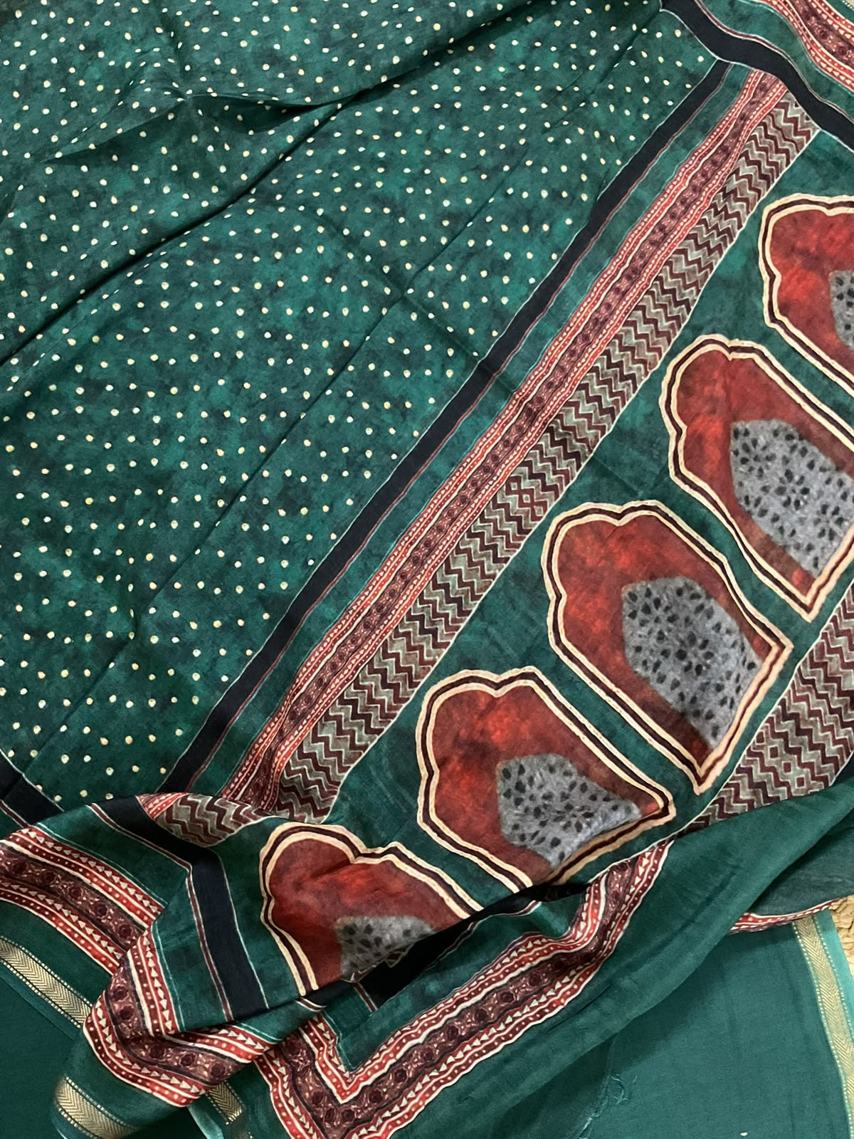 Pure Maheshwari Silk Printed Suit - Green