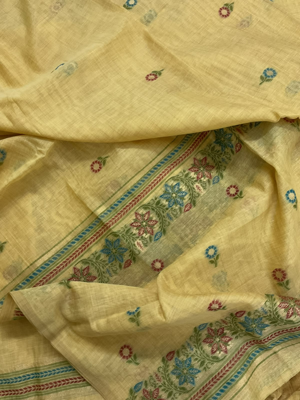 Soft Kora Chanderi Jamdani Weaved Embroidered Suit - Yellow
