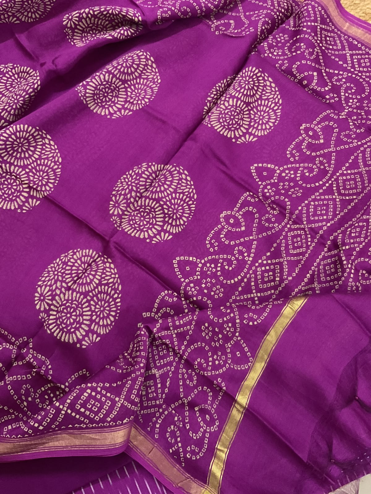 Pure Fine Ikkat Cotton Self Weaved Printed Suit - Purple