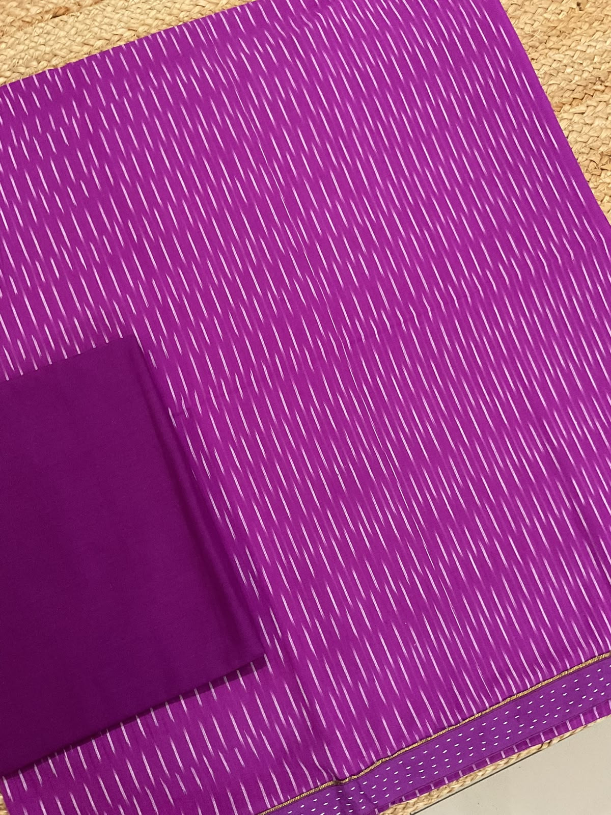 Pure Fine Ikkat Cotton Self Weaved Printed Suit - Purple
