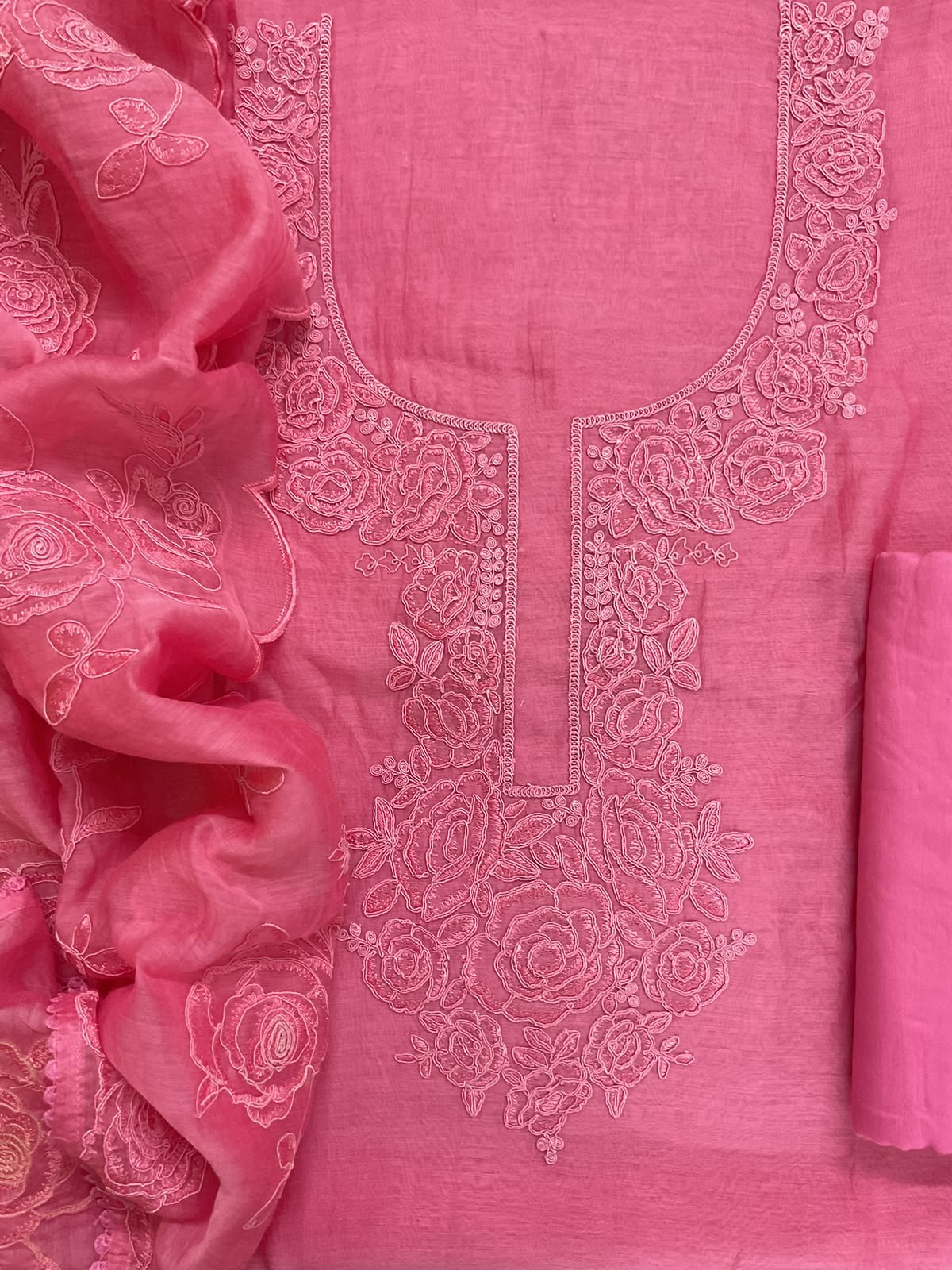 Pure Mul Chanderi Embroidered Suit - Pink