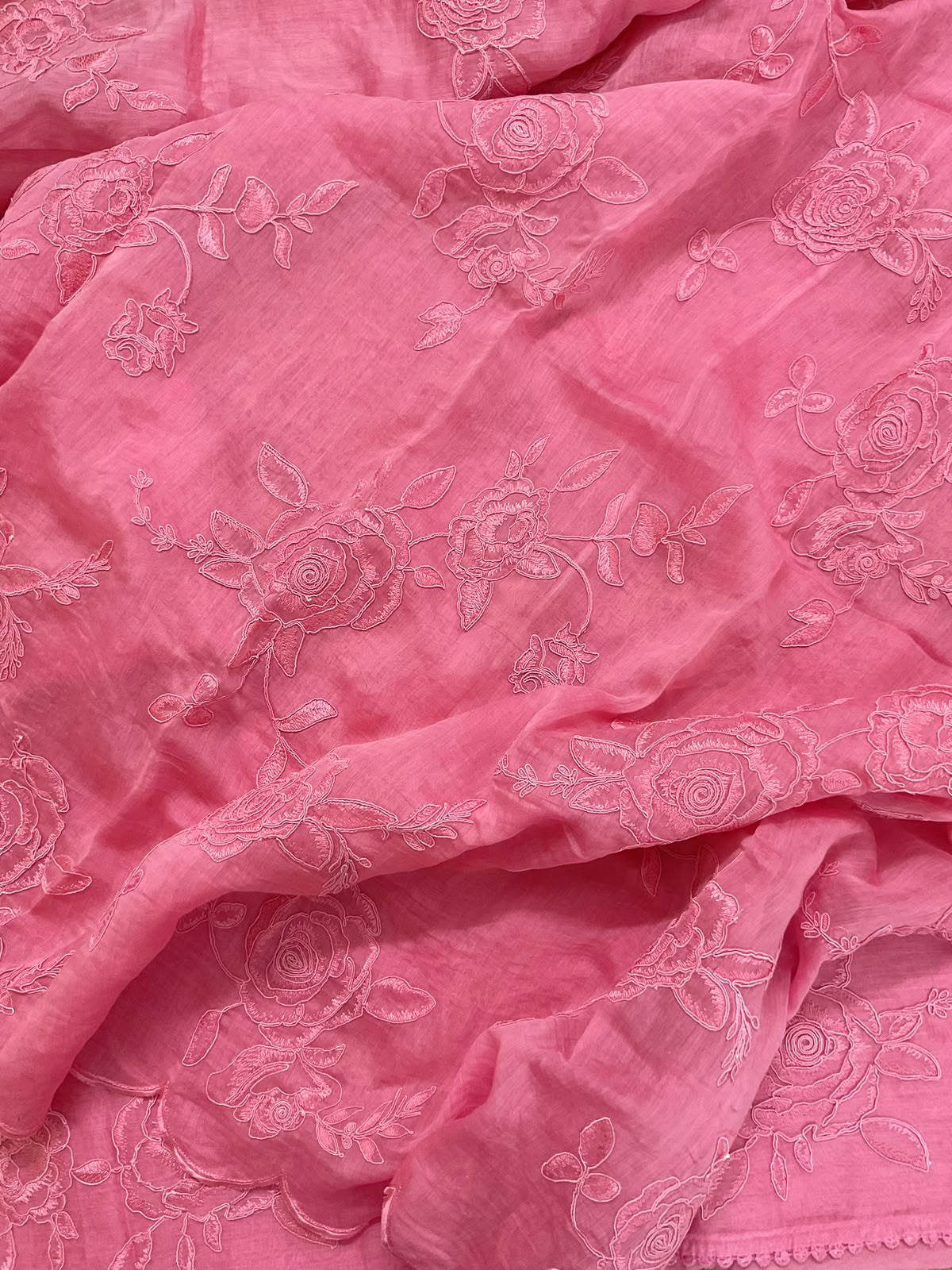 Pure Mul Chanderi Embroidered Suit - Pink