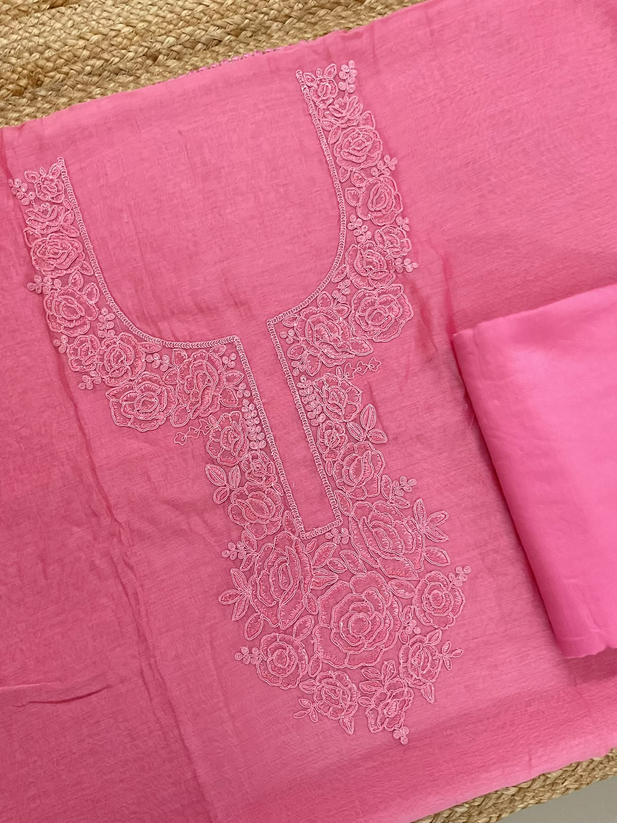 Pure Mul Chanderi Embroidered Suit - Pink