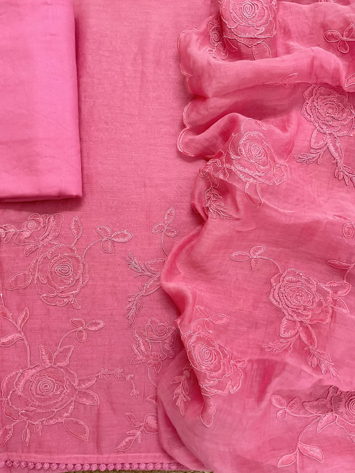 Pure Mul Chanderi Embroidered Suit - Pink