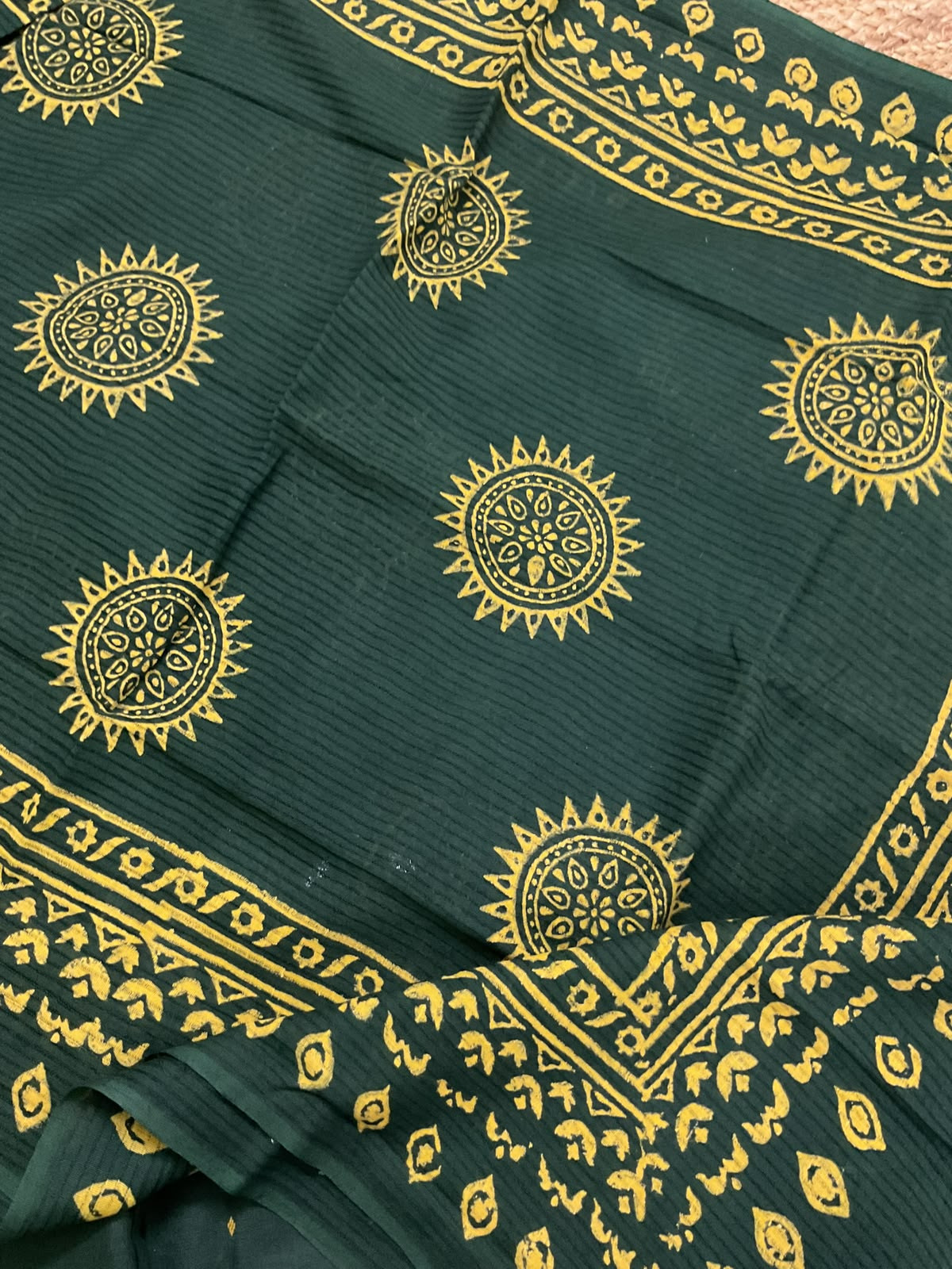Pure Handloom Cotton Self Weaved Printed Embroidered Suit - Green