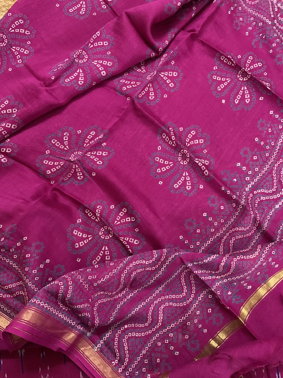 Pure Fine Ikkat Cotton Self Weaved Printed Suit - Magenta