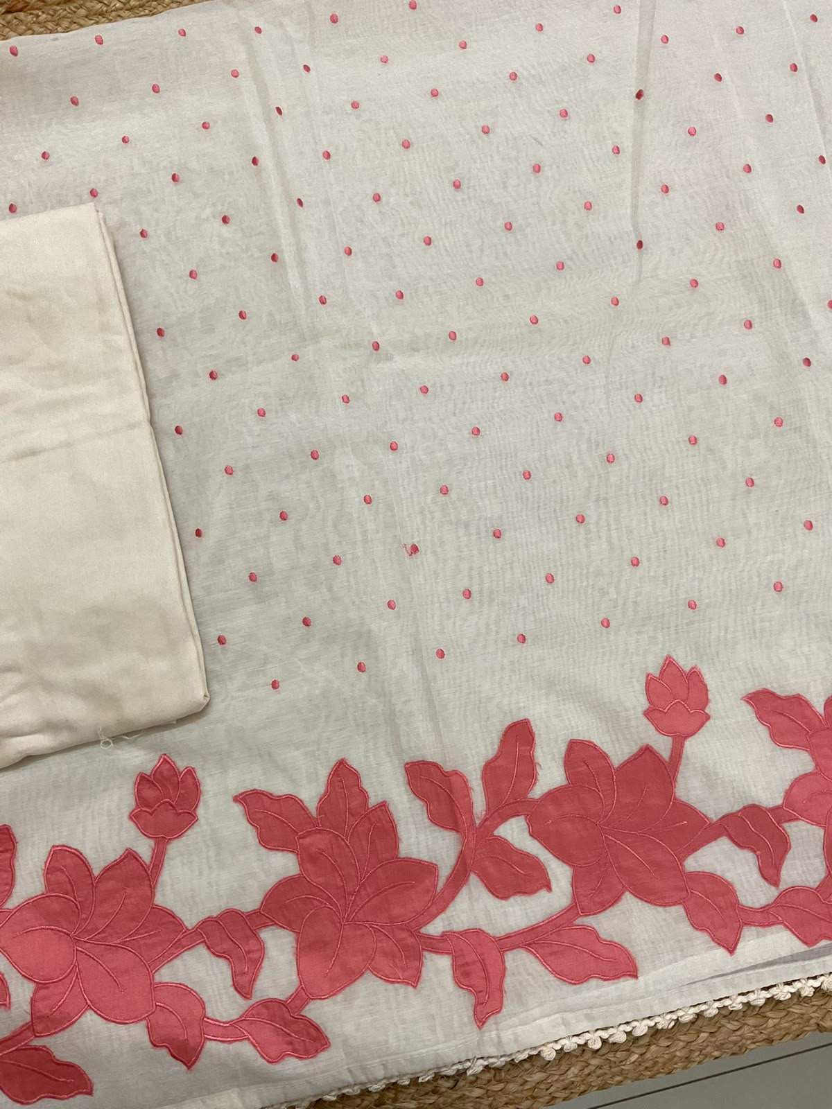 Pure Mul Chanderi Embroidered Suit - Cream