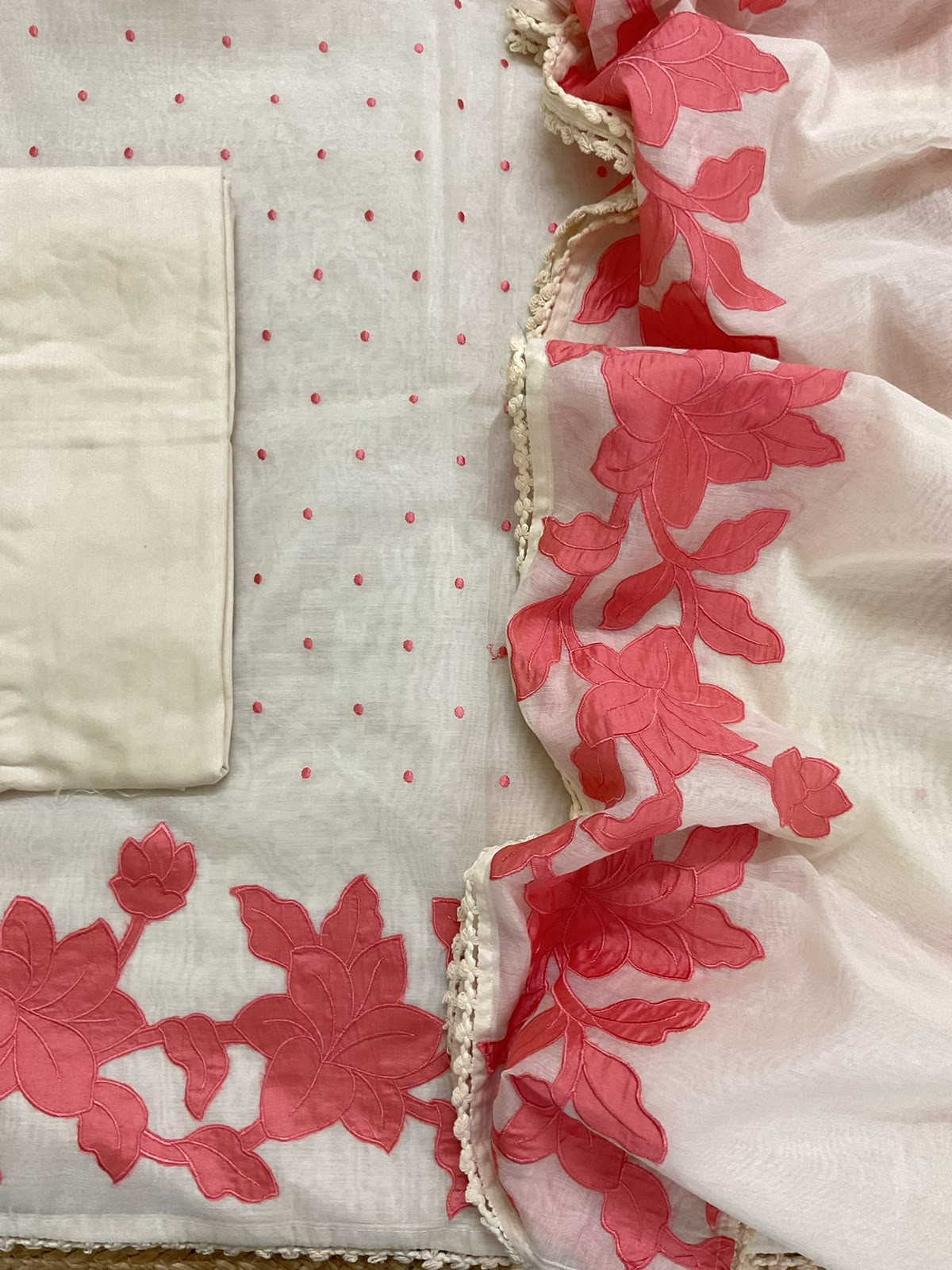 Pure Mul Chanderi Embroidered Suit - Cream
