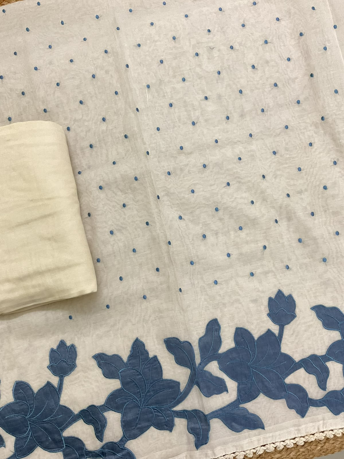 Pure Mul Chanderi Embroidered Suit - Cream