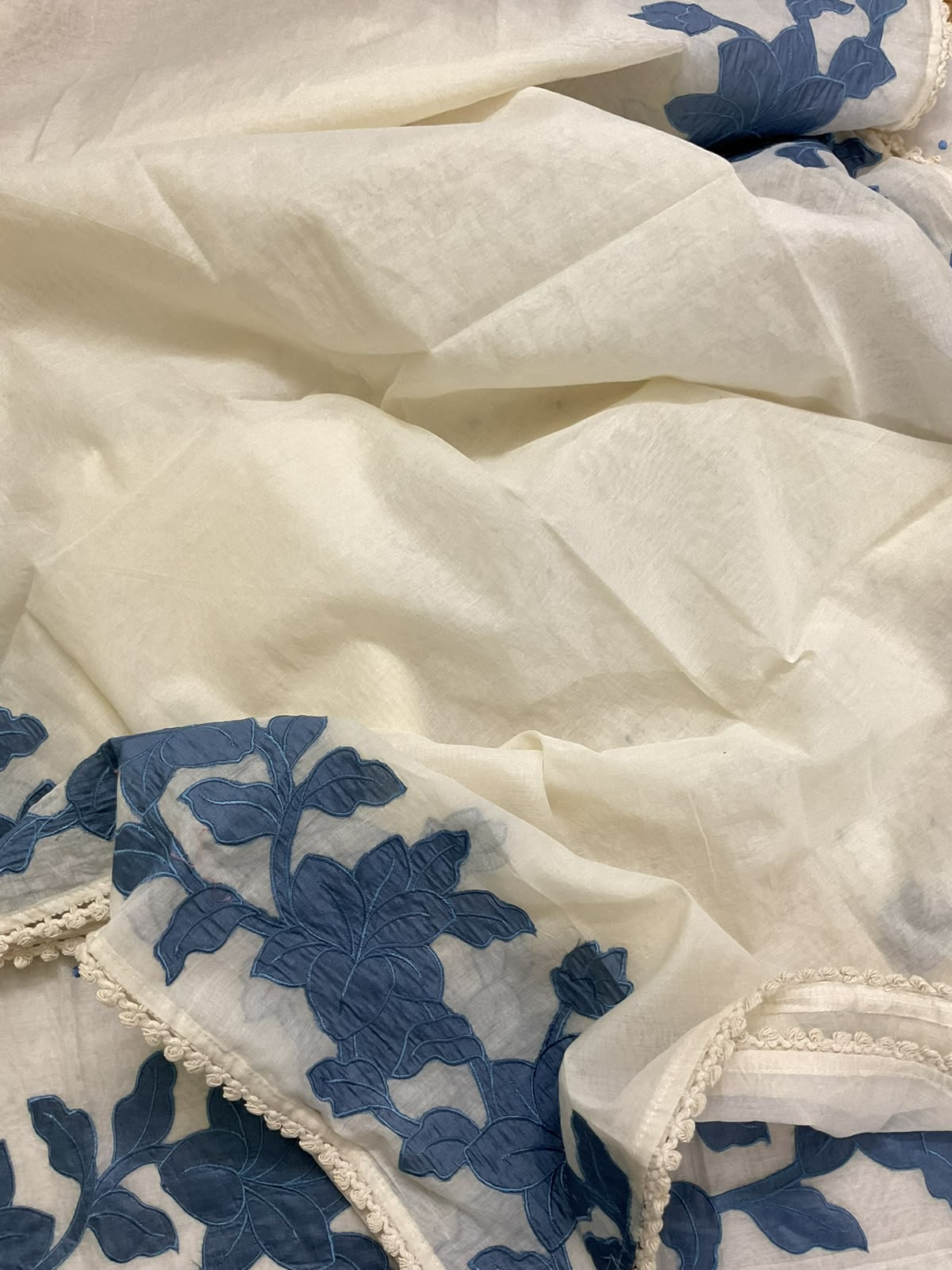 Pure Mul Chanderi Embroidered Suit - Cream