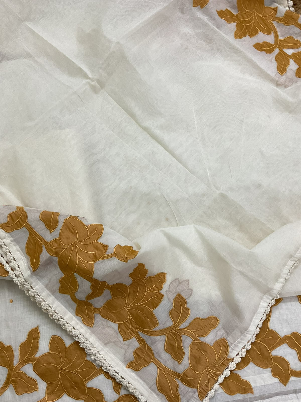 Pure Mul Chanderi Embroidered Suit - Cream