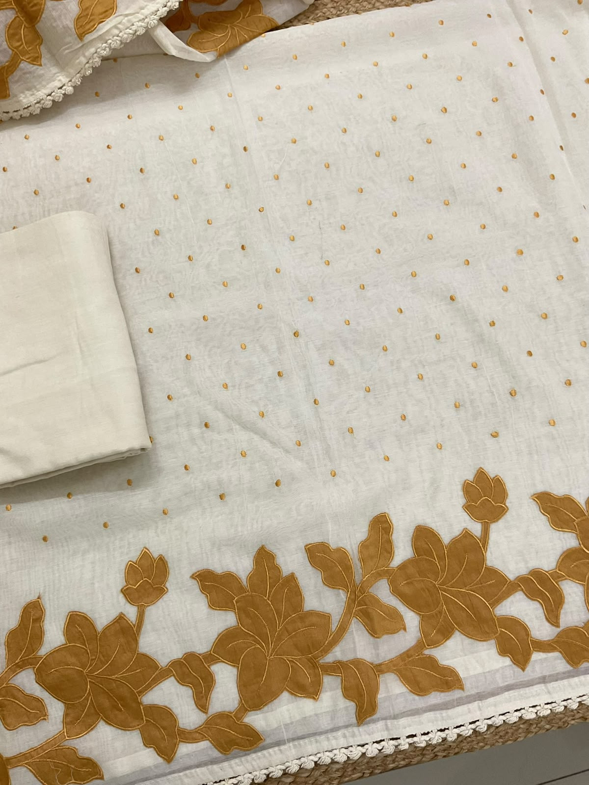Pure Mul Chanderi Embroidered Suit - Cream